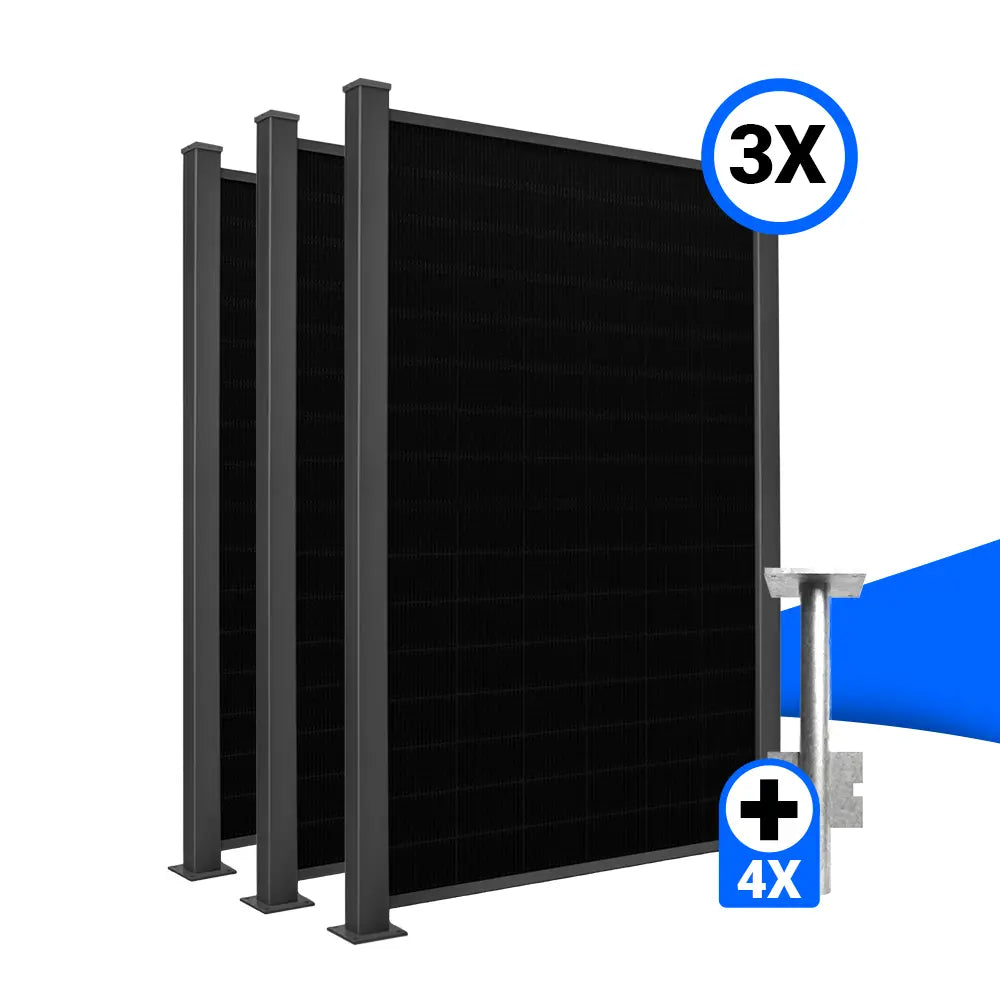 Solarzaun-Montageset für 3 Module Hochkant Erdanker zum Einbetonieren