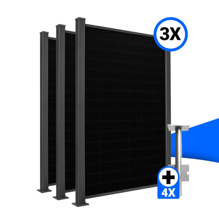 Solarzaun-Montageset für 3 Module Hochkant Erdanker zum Einbetonieren