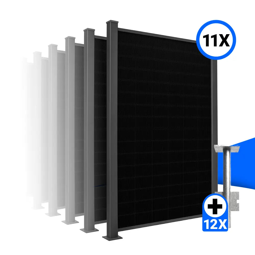Solarzaun-Montageset für 11 Module Hochkant Erdanker zum Einbetonieren