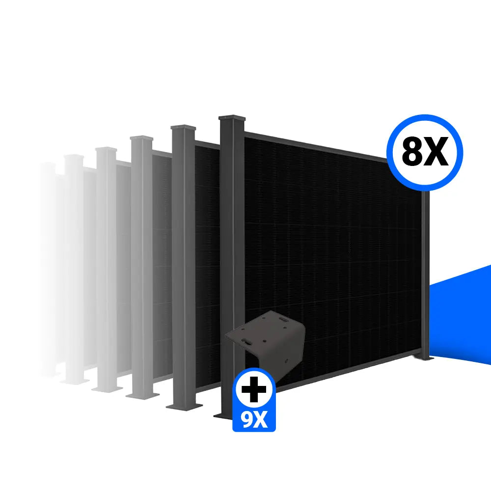 Solarzaun-Montageset für 8 Module Quermontage L-Stein Fussplatte