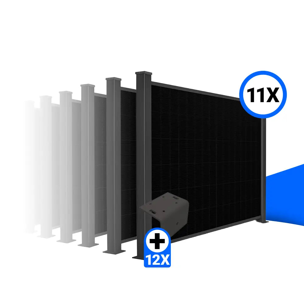 Solarzaun-Montageset für 11 Module Quermontage L-Stein Fussplatte