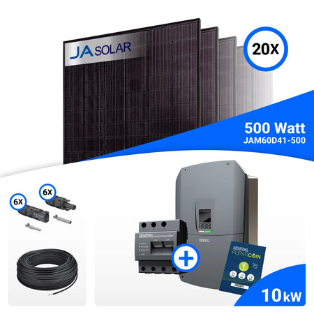 PV-Komplettset 10 kWp mit 20 JA Solar 500 W Full Black Modulen und Kostal Plenticore G3 M, ohne Speicher