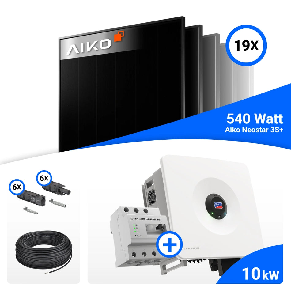 PV Komplettset 10 kWp – 19x AIKO 540W Full Black & SMA Sunny Tripower Hybrid X 10.0 mit Speicheroption