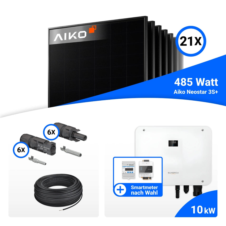 PV Komplettset 10 kWp – 21x AIKO 485W Full Black & Sungrow SH10T mit Speicheroption