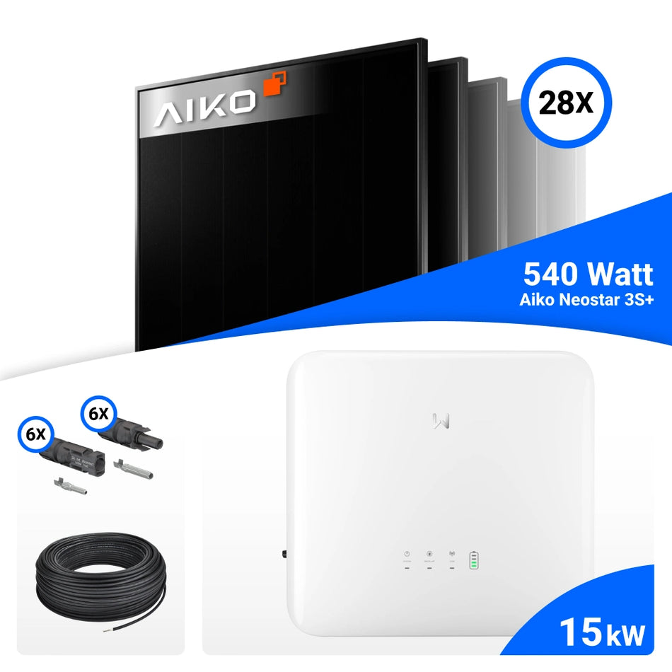PV Komplettset 15 kWp – 28x AIKO 540W Full Black & GoodWe GW15K-ET-20 mit Speicheroption