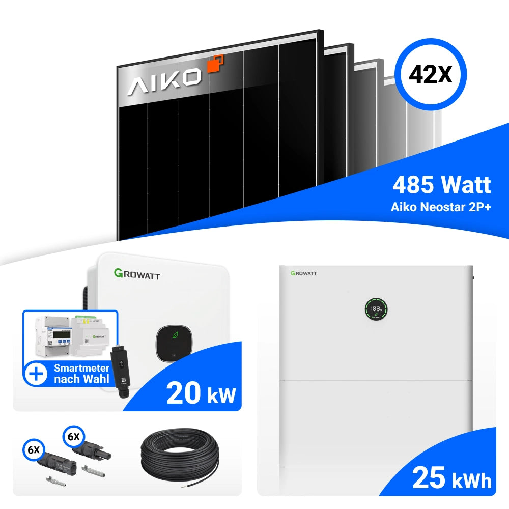 Set-Bestandteile 20 kWp PV Komplettset mit AIKO 485W Black Frame und Growatt MID20KTL3-XH