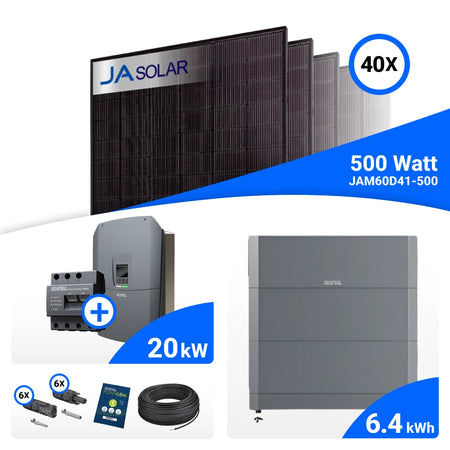 PV-Komplettset 20 kWp mit 40 JA Solar 500 W Full Black Modulen, Kostal Plenticore G3 L und Helivor HV Speicher mit 6,4 kWh