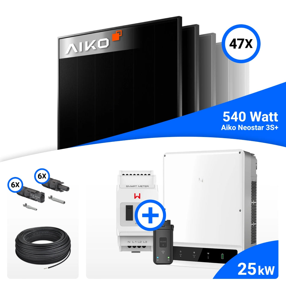 PV Komplettset 25 kWp – 47x AIKO 540W Full Black & GoodWe GW25K-ET mit Speicheroption