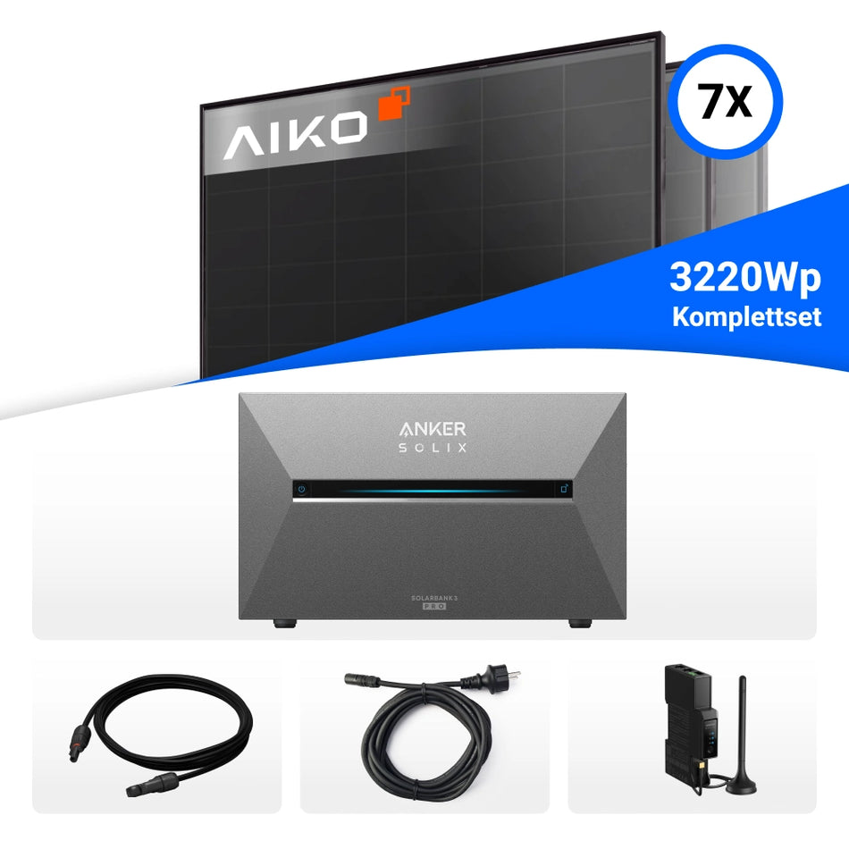 3220W Solarkraftwerk mit Speicher - 7x AIKO 460W Full Black & Anker Solix Solarbank 3 Pro