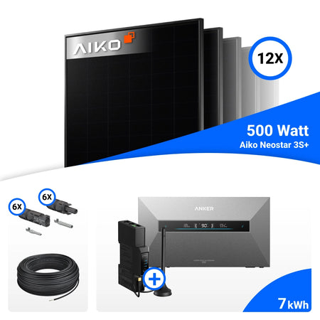 Teil des Lieferumfangs: 6000W Solarkraftwerk mit Speicher - 12x AIKO 500W Full Black bifazial & Anker Solix Max AE111