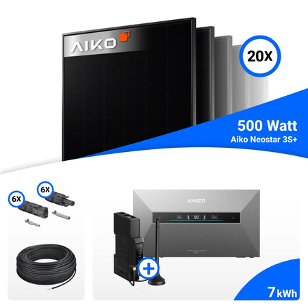 Teil des Lieferumfangs: 10000W Solarkraftwerk mit Speicher - 20x AIKO 500W Full Black bifazial & Anker Solix Max AE111