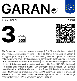 GARAN Label für Anker SOLIX A5191 mit 3 Jahren Herstellergarantie