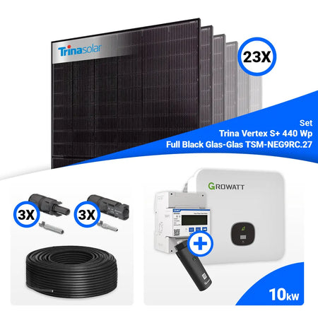 PV Komplettset 10 kWp – 23x Trina 440W Full Black Bifazial & Growatt MOD 10KTL3-HU mit Speicheroption Produktbild