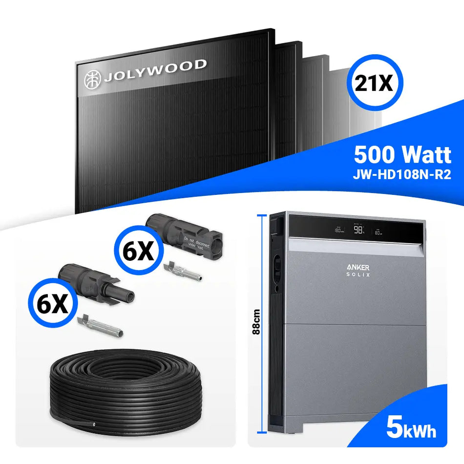 PV Komplettset 10 kWp – 20x Jolywood 500W Full Black & Anker SOLIX X1-H10K-T mit Speicheroption
