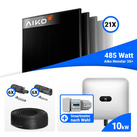PV Komplettset 10 kWp mit AIKO 485W Full Black und Huawei SUN2000-10KTL-M1