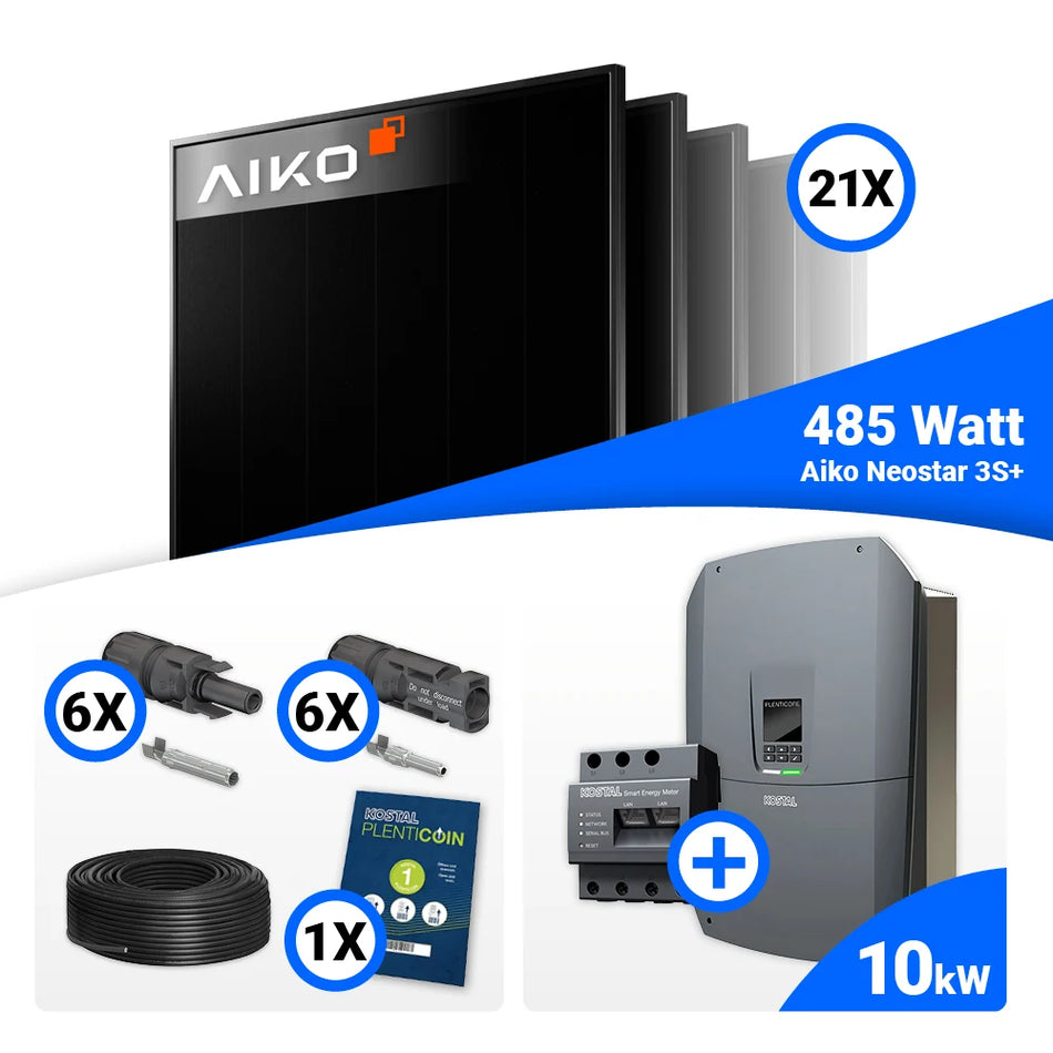 PV Komplettset 10 kWp – 21x AIKO 485W Full Black & Kostal G3 M Plenticore mit Speicheroption