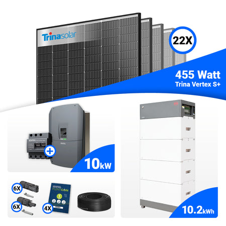 PV-Anlage 10 kWp Set mit 22 Trina 455W Black Frame Solarmodulen und Kostal Plenticore G3 M, batteriebereit
