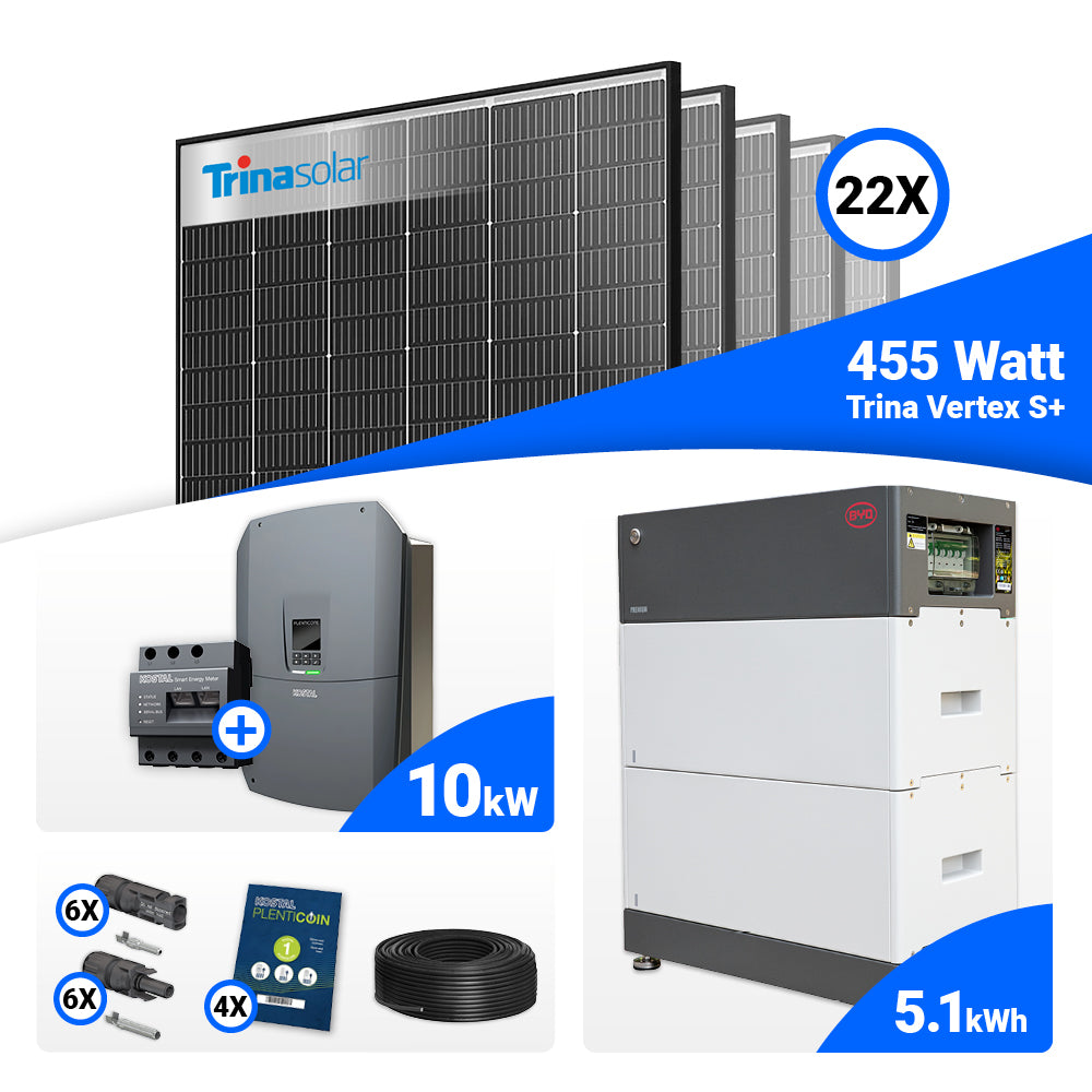 10 kWp Photovoltaik Komplettanlage: 22x Trina 455W Black Frame plus Kostal Plenticore G3 M Hybridwechselrichter