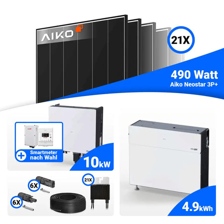 PV Komplettset 10 kWp AIKO 490W Black Frame & SolarEdge Nexis Battery Stack 5