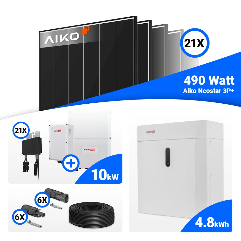 10 kWp Photovoltaik Komplettanlage fürs Einfamilienhaus: 21 AIKO 490W Black Frame + SolarEdge SE10K – Batteriespeicher nachrüstbar