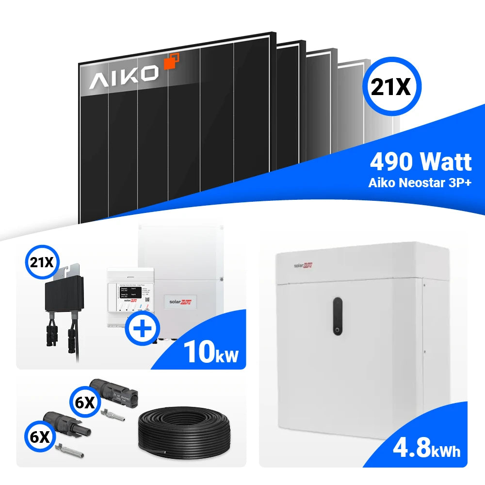 PV Komplettset 10 kWp mit 21x AIKO 490W Black Frame Modulen & SolarEdge SE10K Wechselrichter – Speicher optional