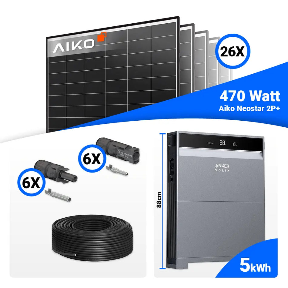 PV Komplettset 12 kWp – 26x AIKO 470W Black Frame & Anker X1-H12K-T mit Speicheroption