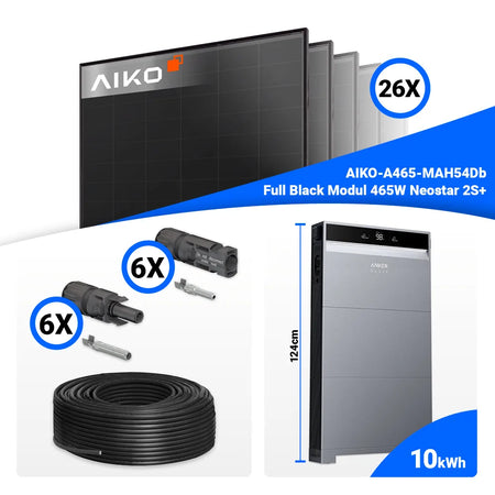 PV Komplettset 12 kWp mit 26x AIKO 465W Full Black Modulen und Anker X1-H12K-T Hybridwechselrichter (Speicher optional)