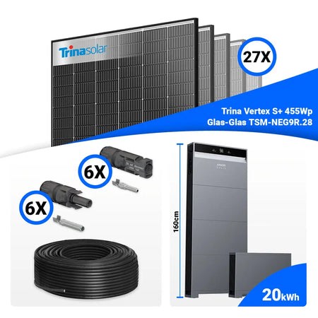 Solaranlage Komplettset 12 kWp für Eigenverbrauch: 27x Trina 455W Black Frame & Anker X1-H12K-T Hybrid-Inverter – Speicheroption