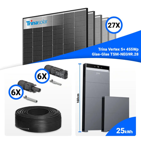 PV Anlage 12 kWp Set mit Trina Solar 455W Black Frame Modulen (27 Stück) inkl. Anker SOLIX X1-H12K-T – ideal für Autarkie, Speicher optional