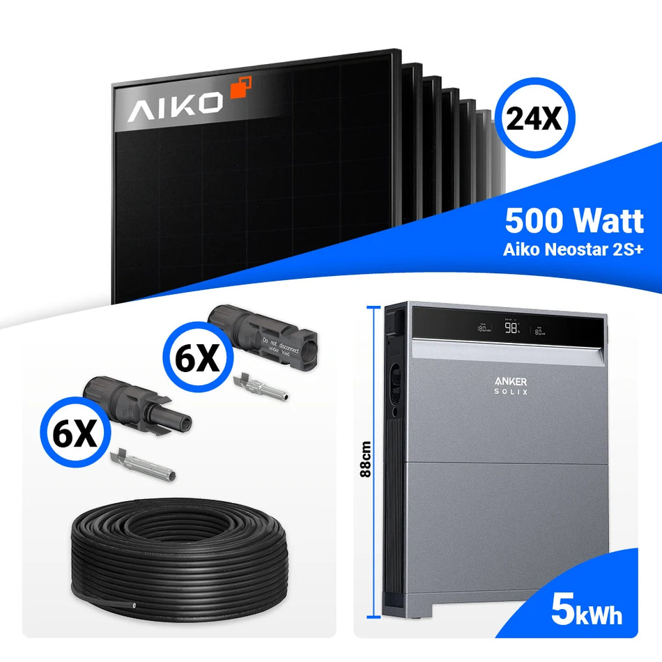PV Komplettset 12 kWp – 24x AIKO 500W Full Black & Anker X1-H12K-T mit Speicheroption