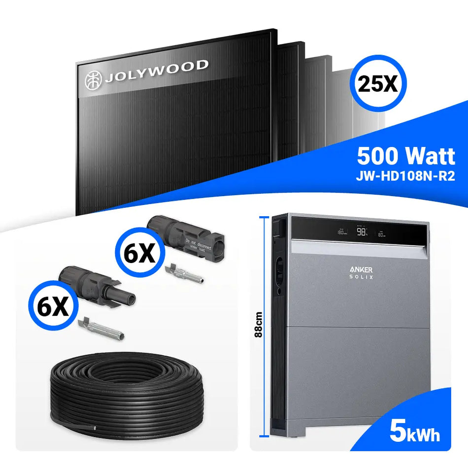 PV Komplettset 12 kWp – 24x Jolywood 500W Full Black & Anker X1-H12K-T mit Speicheroption