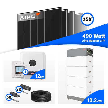 25x AIKO 490W Black Frame Solarpanels im PV Komplettpaket 12 kWp mit Fronius GEN24