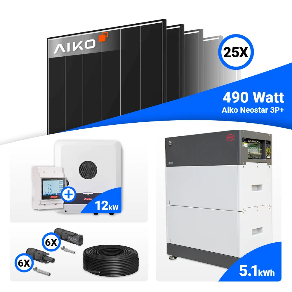 Photovoltaik Set 12 kWp – AIKO 490W Module und Fronius GEN24 12.0 Plus Hybridwechselrichter