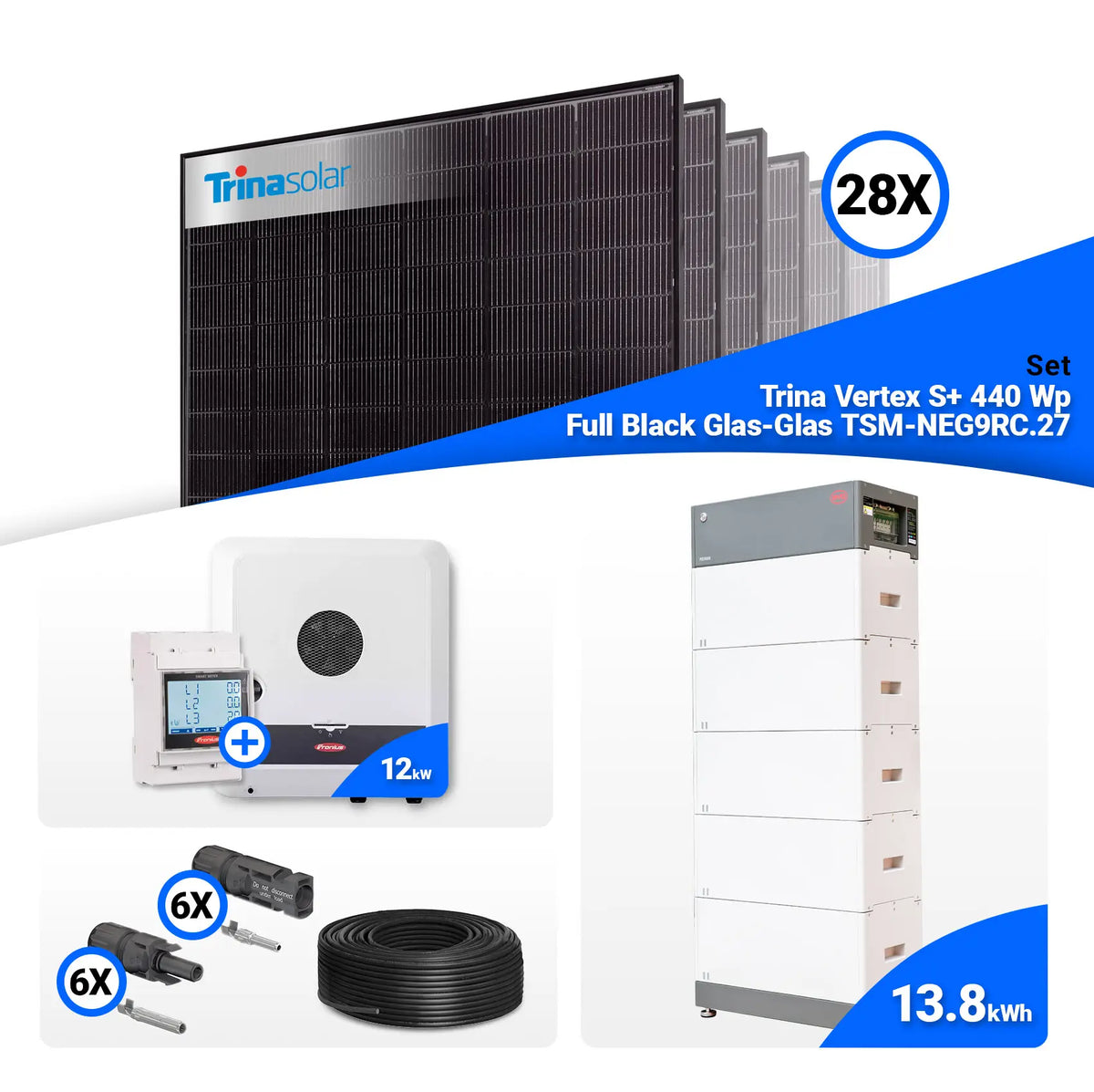 PV Komplettset 12 kWp – 28x Trina 440W Full Black Bifazial & Fronius SYMO-GEN24