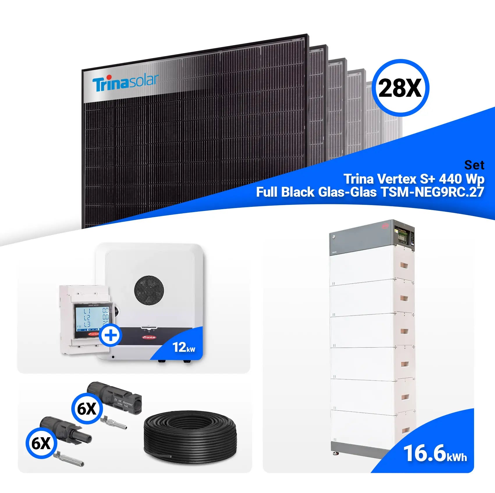 PV Komplettset 12 kWp – 28x Trina 440W Full Black Bifazial & Fronius SYMO-GEN24