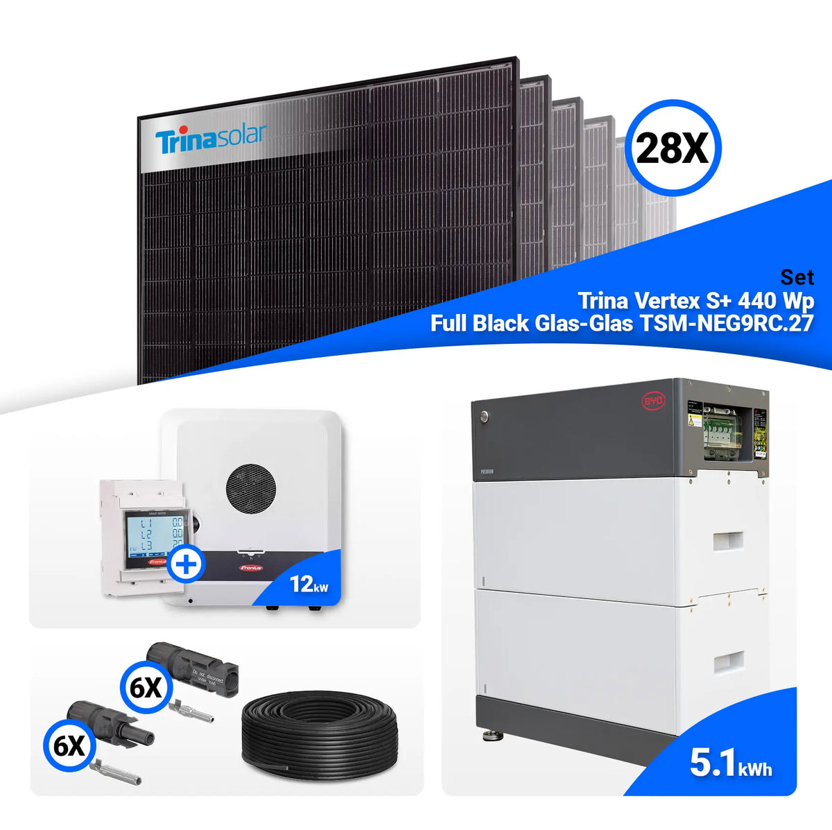 PV Komplettset 12 kWp – 28x Trina 440W Full Black Bifazial & Fronius SYMO-GEN24