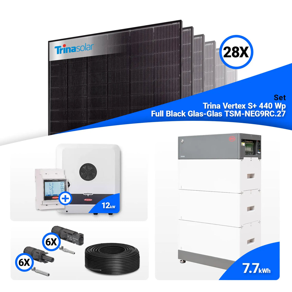 PV Komplettset 12 kWp – 28x Trina 440W Full Black Bifazial & Fronius SYMO-GEN24