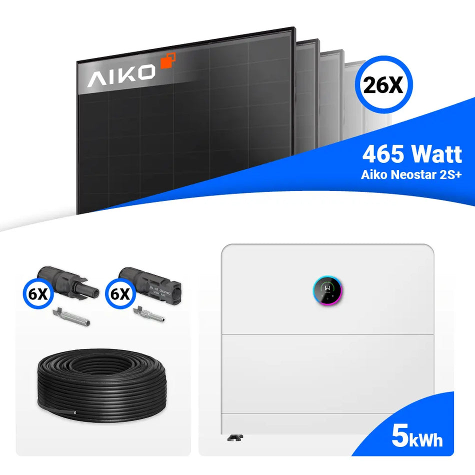 PV Komplettset 12 kWp – 26x AIKO 465W Full Black & GoodWe ESA All in One System