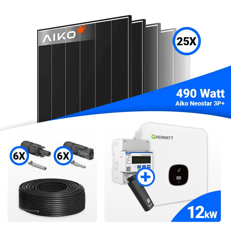 PV Komplettset 12 kWp mit AIKO 490W Black Frame und Growatt MOD 12KTL3-HU