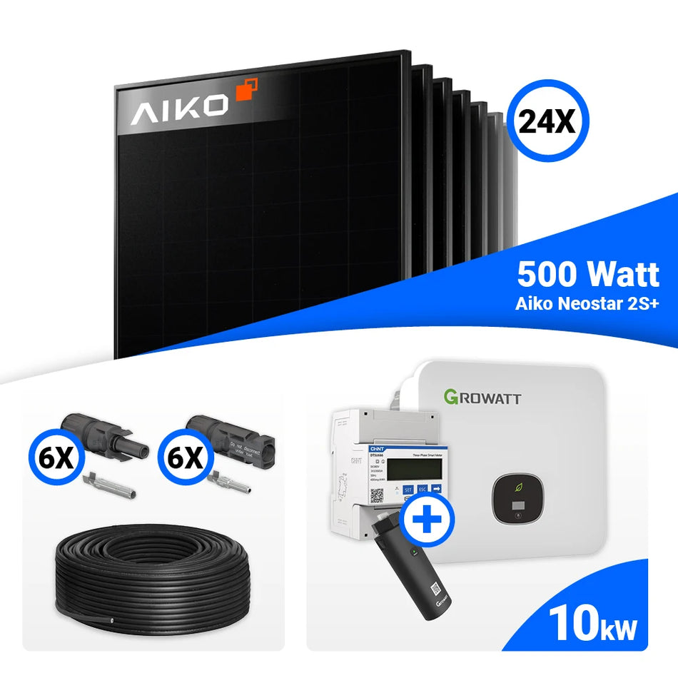 PV Komplettset 12 kWp – 24x AIKO 500W Full Black & Growatt MOD 12KTL3-HU mit Speicheroption