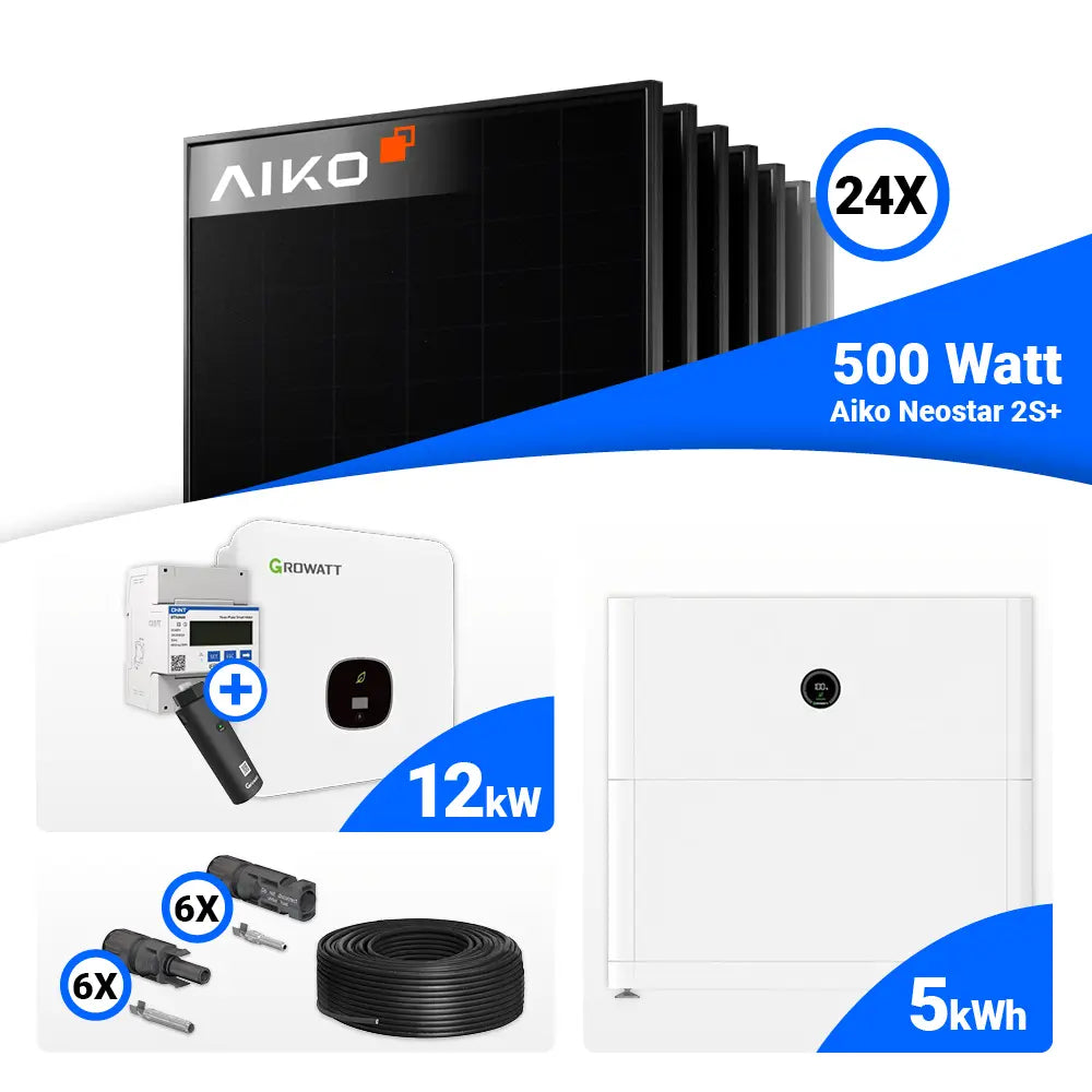 12 kWp Photovoltaik Set Full Black AIKO Module Growatt Wechselrichter