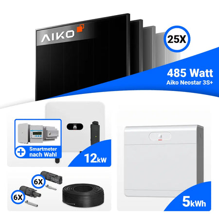 12 kWp Photovoltaik Set AIKO 485W Full Black Huawei SUN2000