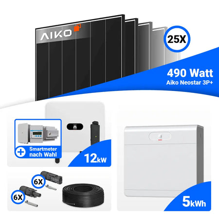 Photovoltaik Komplettset 12 kWp AIKO 490W Black Frame Module