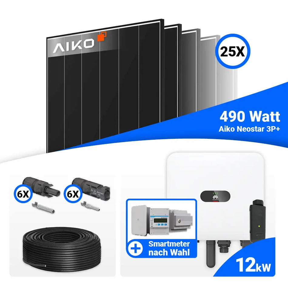 PV Komplettset 12 kWp mit AIKO 490W Black Frame und Huawei MAP0