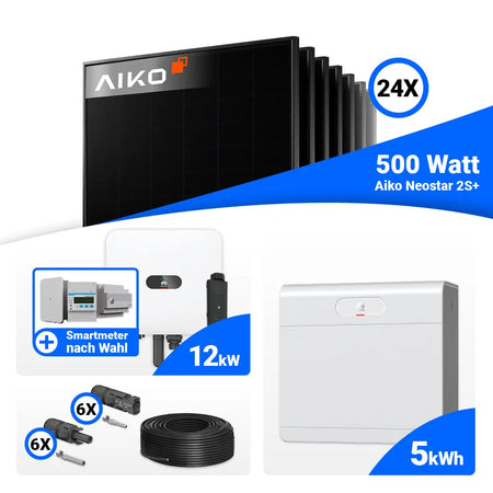 Photovoltaik Komplettset 12 kWp AIKO 500W Full Black Module