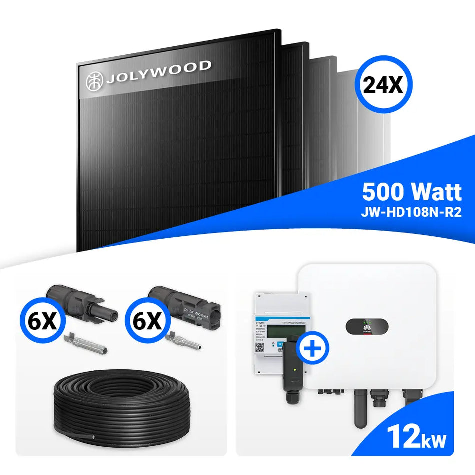 PV Komplettset 12 kWp – 24x Jolywood 500W Full Black & Huawei MAP0 mit Speicheroption