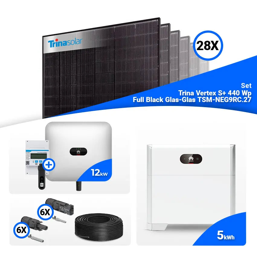 PV Komplettset 12 kWp – 28x Trina 440W Full Black Bifazial & Huawei SUN2000-12K-MB0 mit Speicheroption