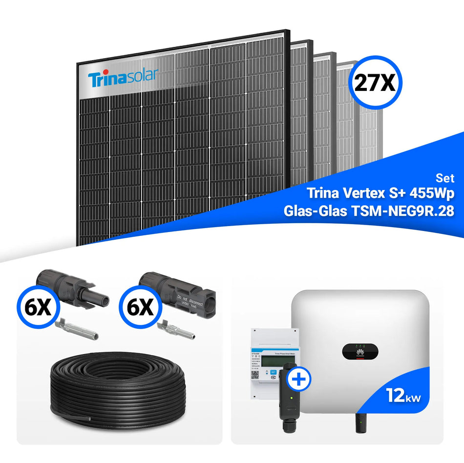 PV Komplettset 12 kWp – 27x Trina 455W Black Frame & Huawei SUN2000-12K-MB0 mit Speicheroption