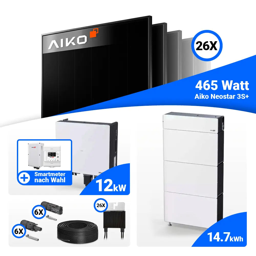 PV Komplettset 12 kWp AIKO 465W Full Black & SolarEdge Nexis Battery Stack 15