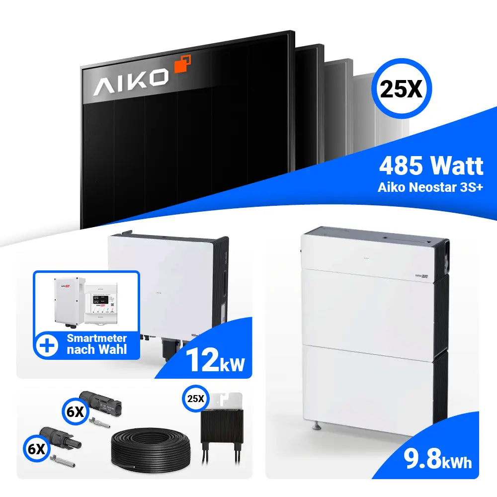 PV Komplettset 12 kWp AIKO 485W Full Black & SolarEdge Nexis Battery Stack 10